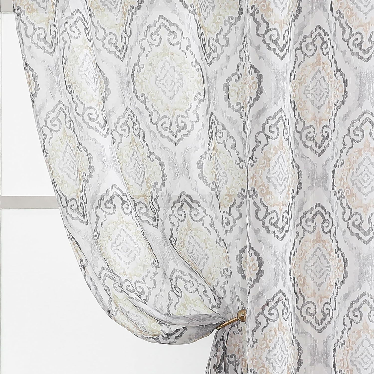 Printed Sheer Curtains 84 Inches Long 2 Panels Set, Light Filtering Crinkle Crus