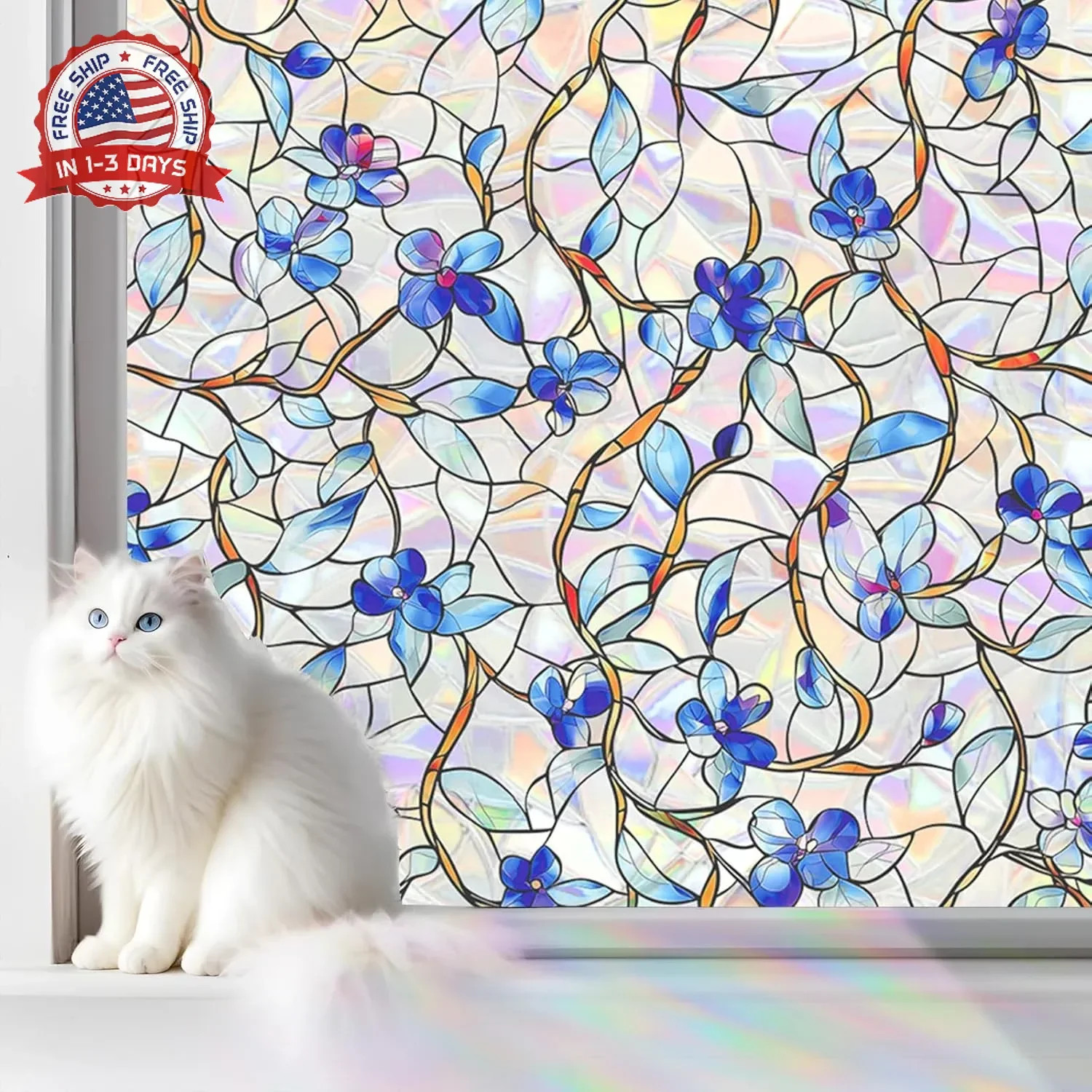 SOMWISE Rainbow Window Privacy Film,Heat Control,UV Blocking,Anti-Glare,Day & Ni