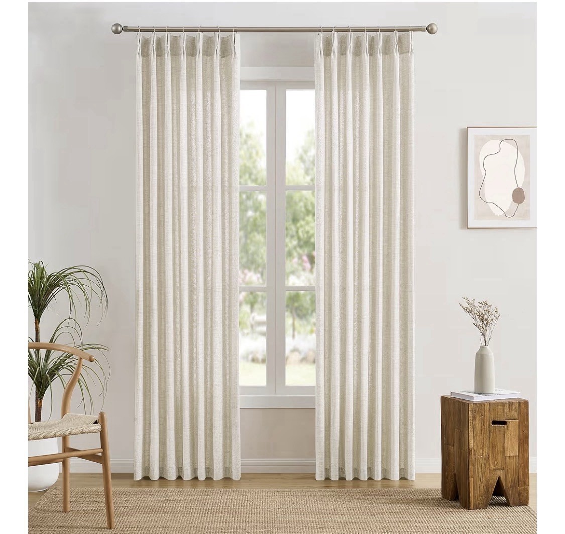 Extra Long Pleated Sheer Curtains 144” L X 42” Memory Trained Lines Blend 2 Pane