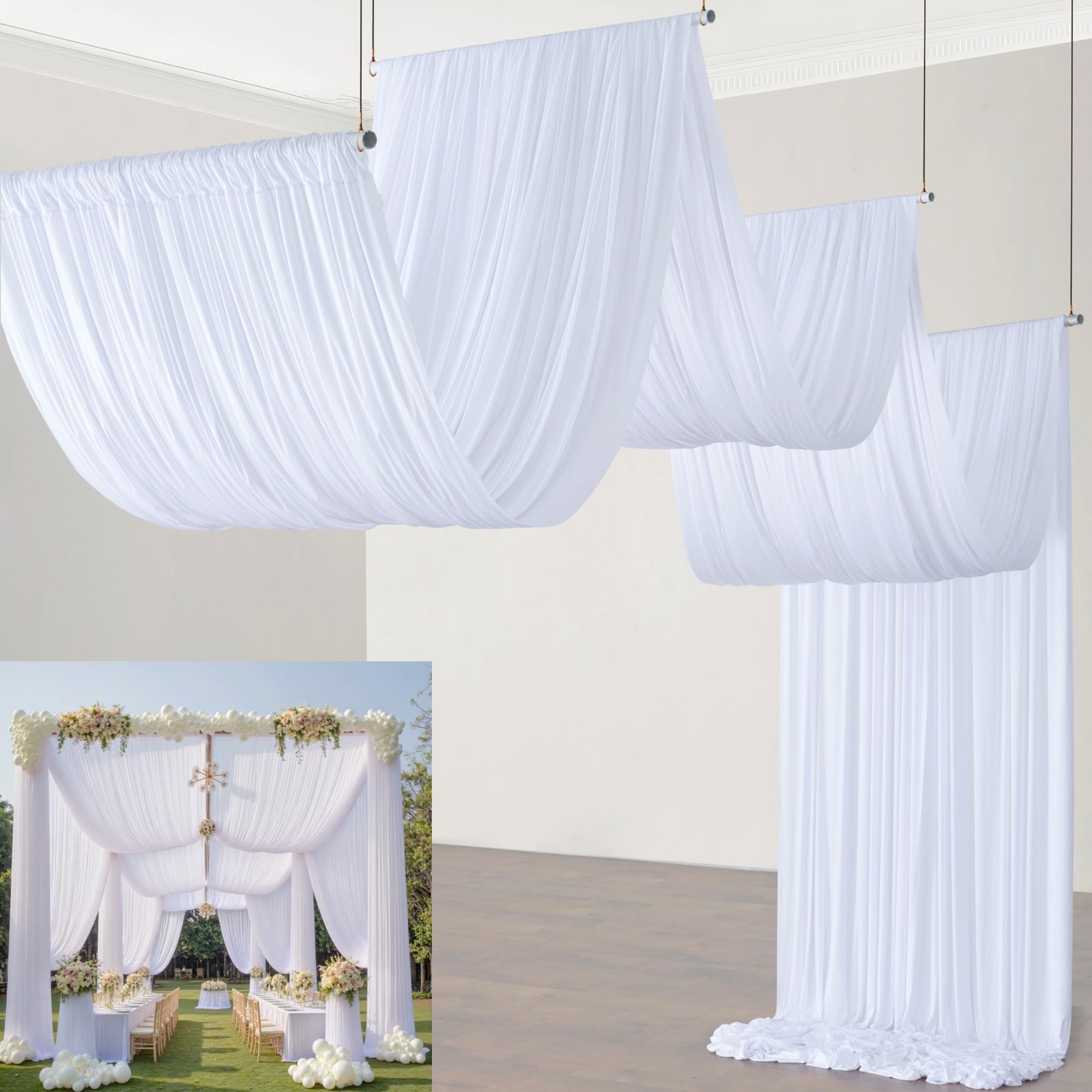Outpain 10ftx40ft White Backdrop Ceiling Drapes 2 Panels for Wedding Birthday
