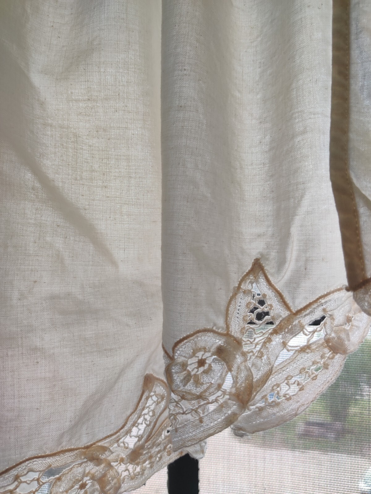 4 Piece Curtain 2 Panels & 2 Valances Country Ivory Battenburg Lace