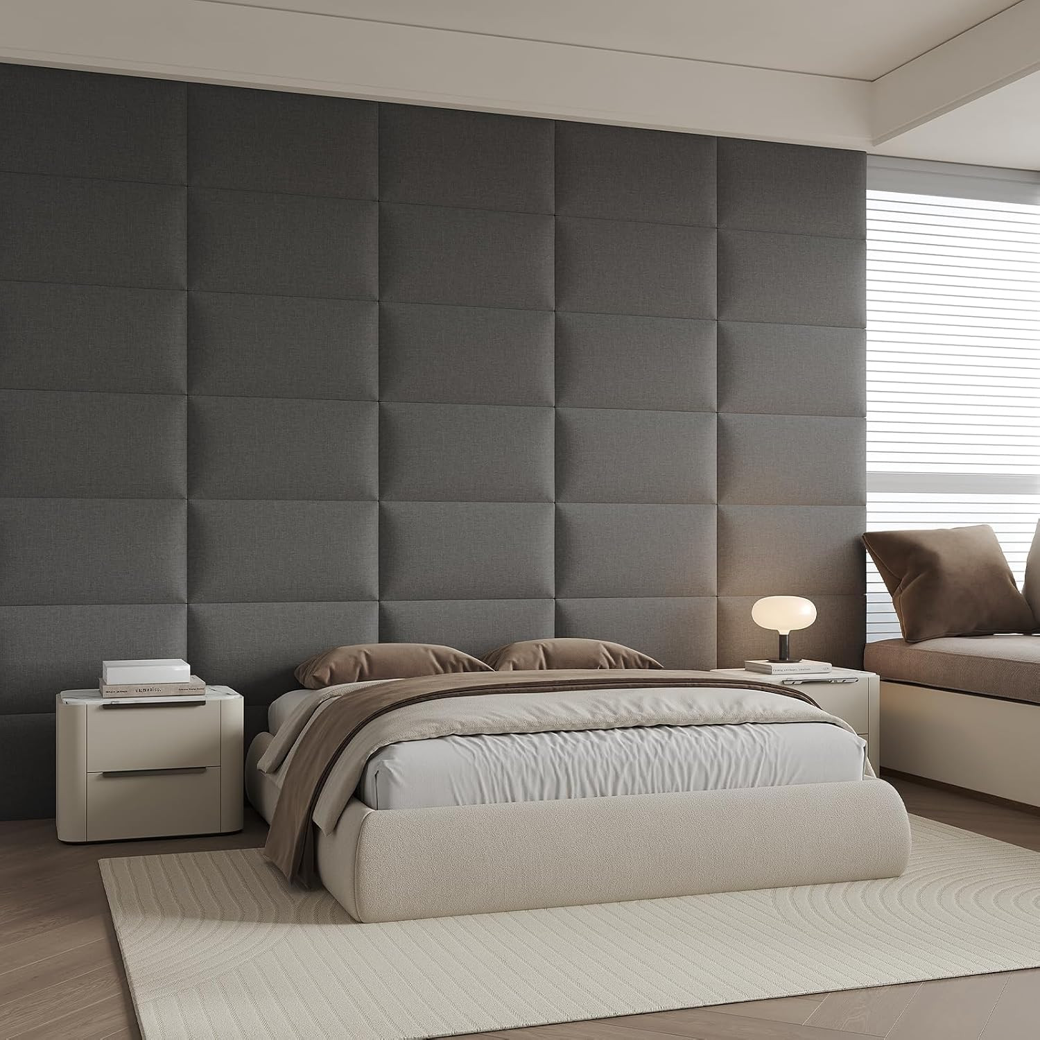 Industrial Dark Gray Linen Non-Adhesive Headboard 24×12 Inch 6-Panel Kit – Peel