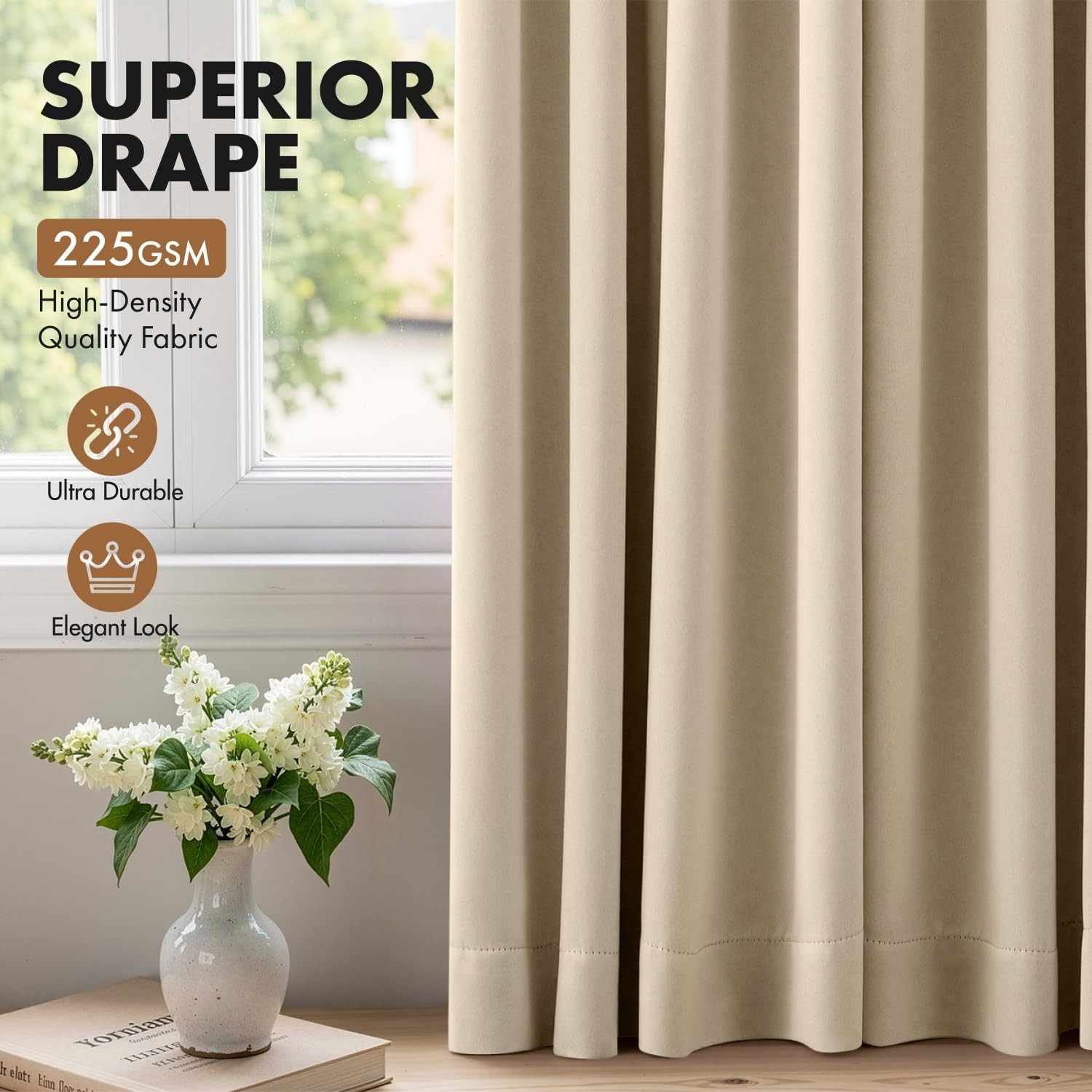 Thermal Blackout Curtains 40×63 Inch 2 Panels Cream Beige