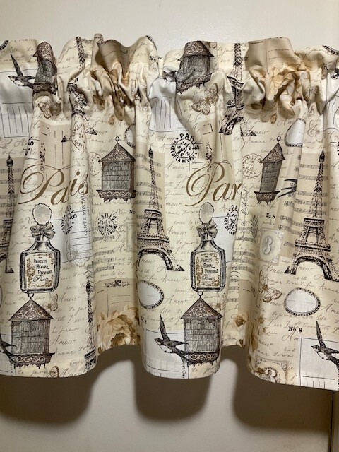 Handmade BEIGE PARIS PRINT Valance, 41 X 15 INCHES