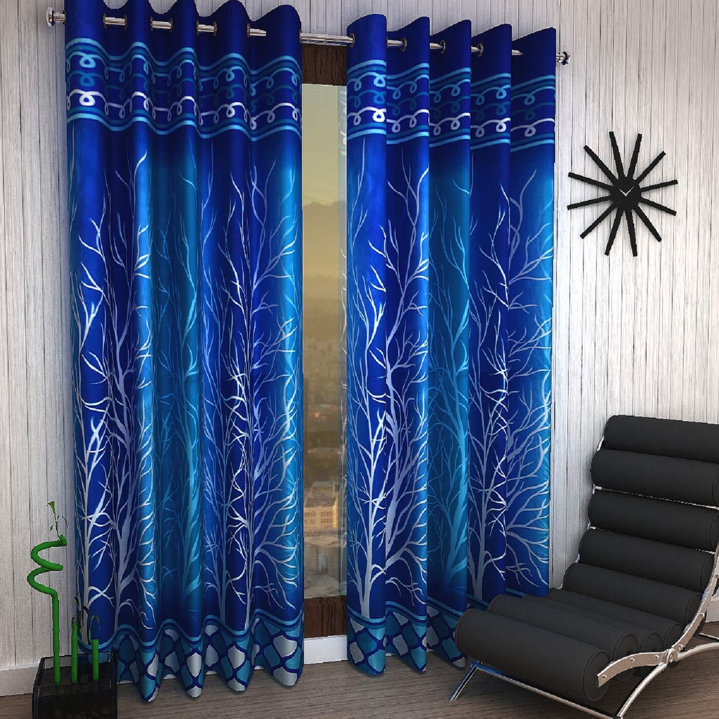 2 Piece Tree Panel Eyelet Door Curtains 7 FeetBlue