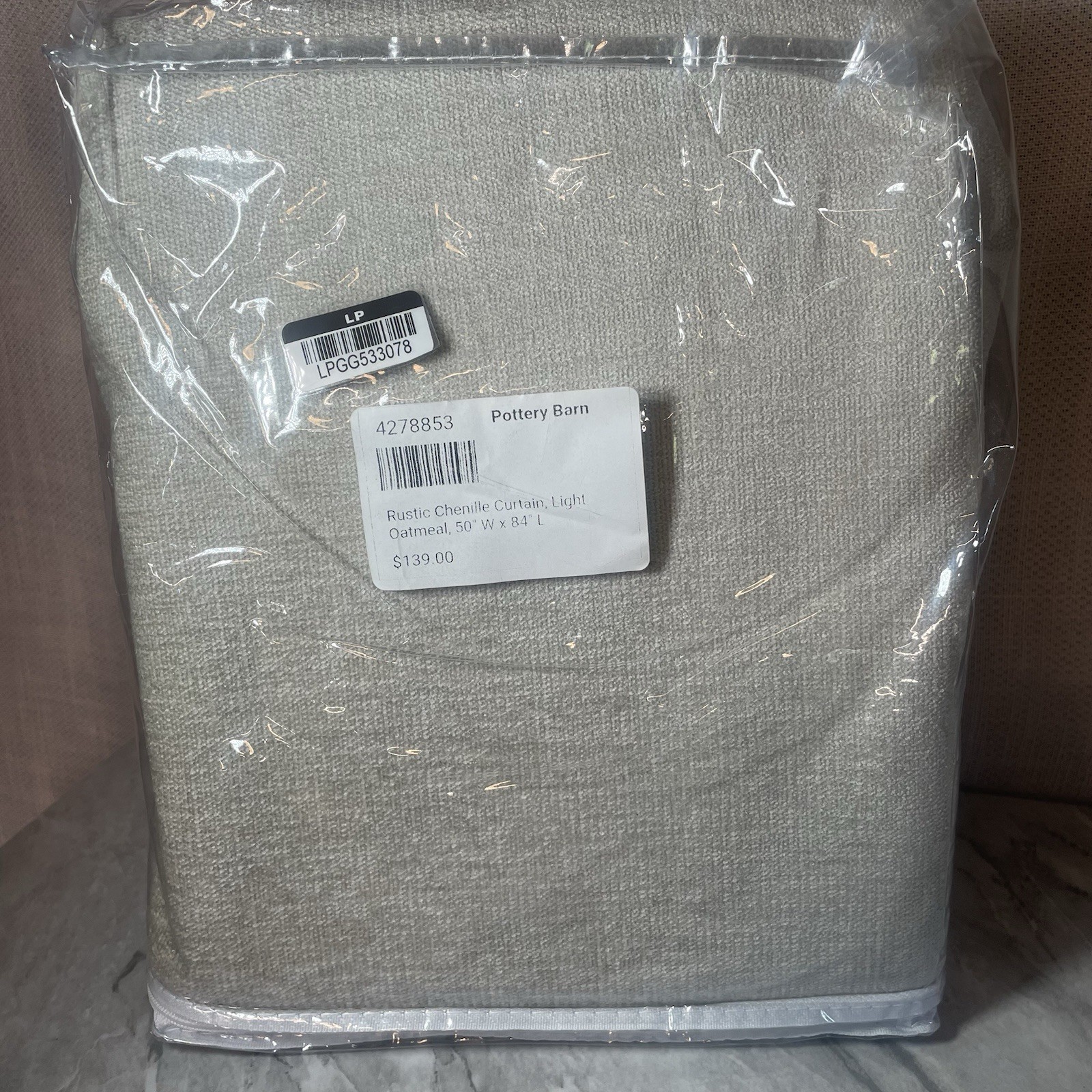 1 Pottery Barn LIGHT OATMEAL RUSTIC CHENILLE curtain panel 50 X 84 new