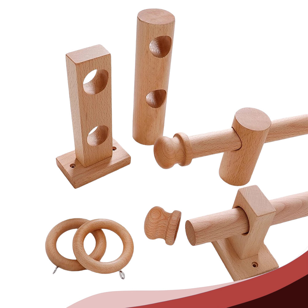Wooden Curtain Rods Bracket Single / Double Pole Holder Decorative, Multi-Styles