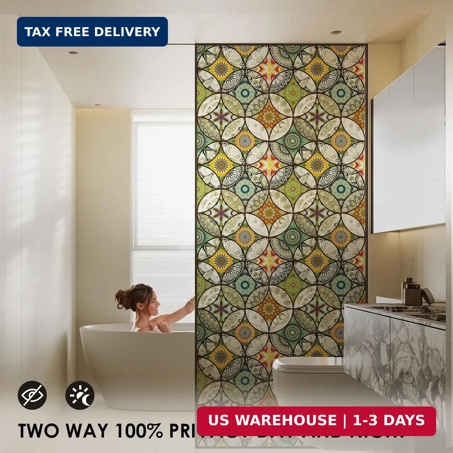 DKTIE Static Cling Decorative Window Film with Installation Tools | Non Adhesive