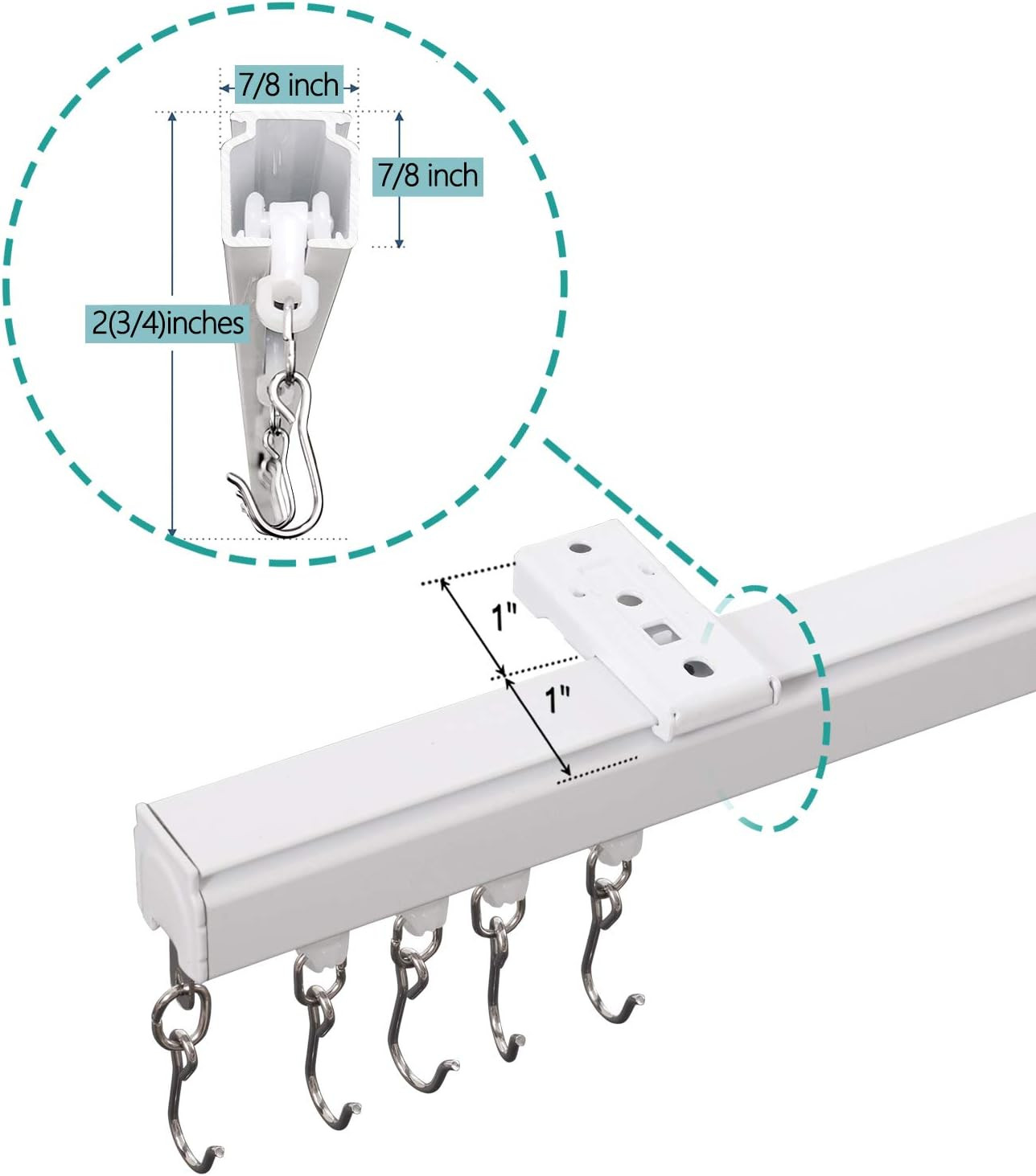 Ceiling or Wall Mount Curtain Track Kit with Hooks, 3Ft – 6Ft Adjustable Length