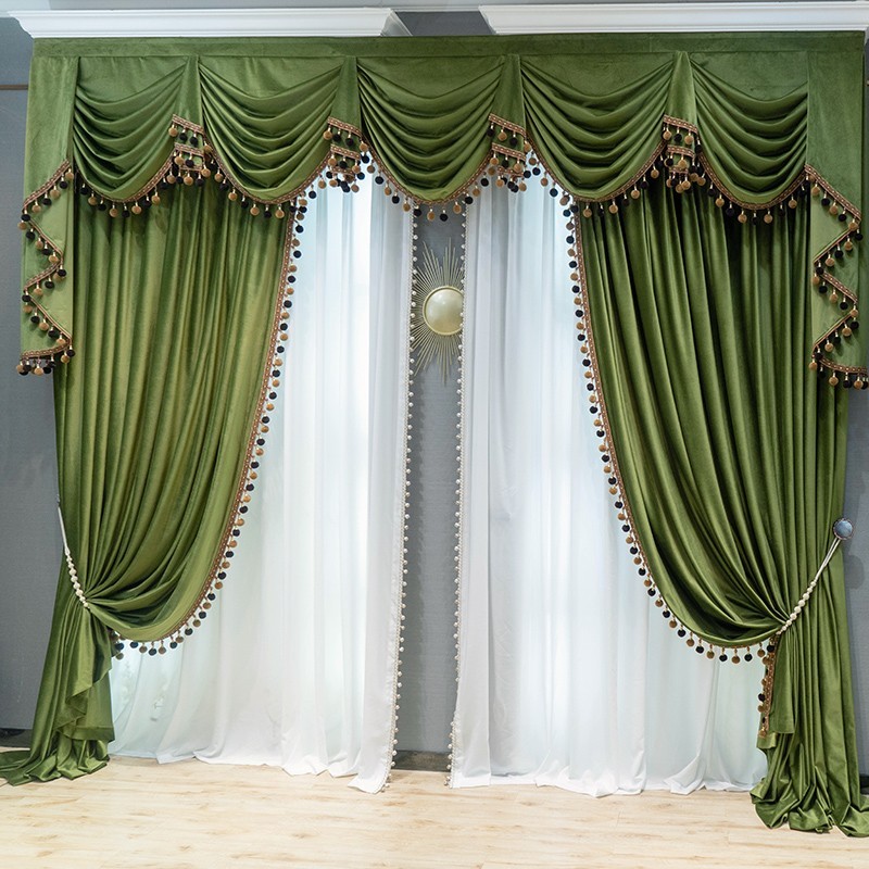 luxury European relief Embroidery Jacquard valance green curtain tulle M1750