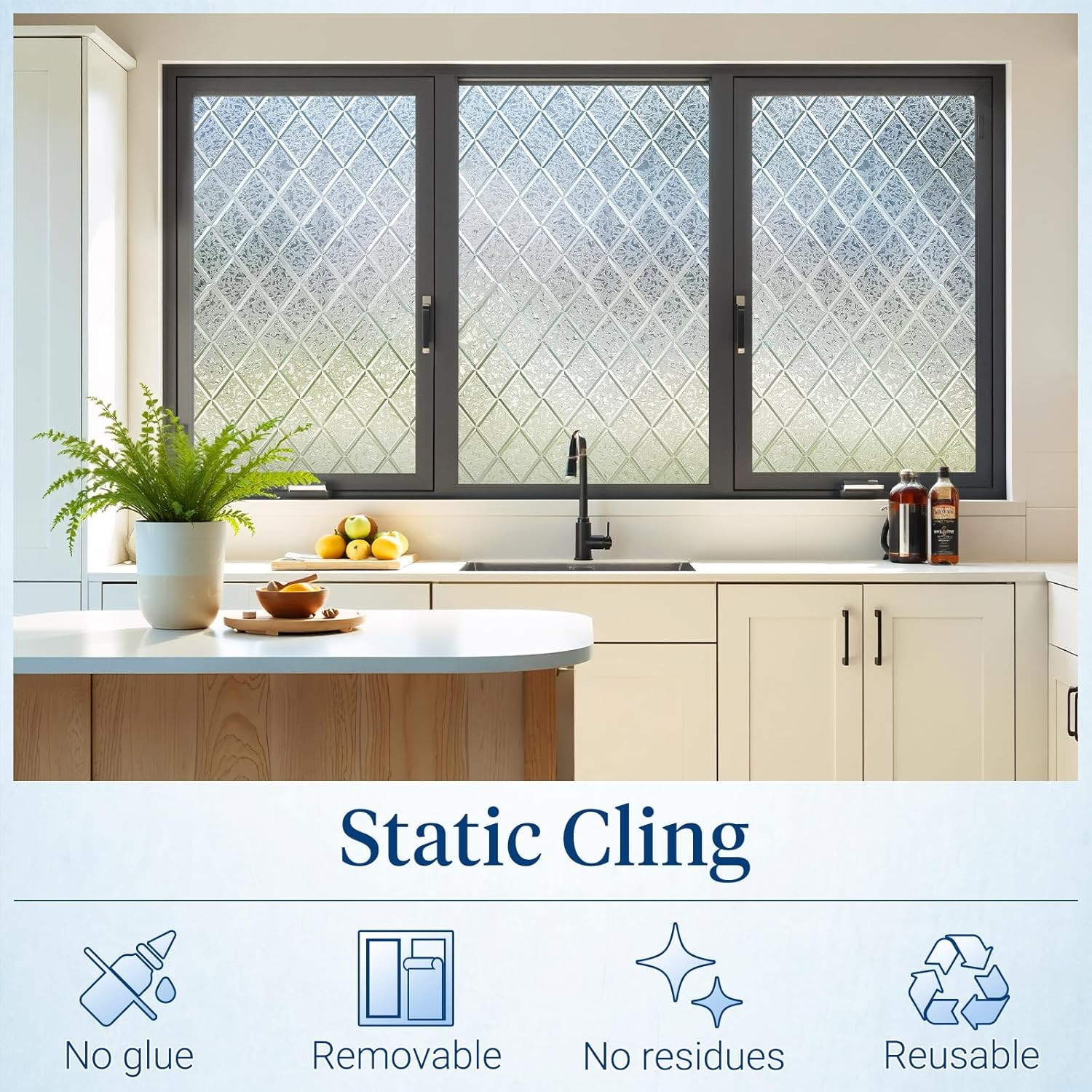 Window Privacy Film Decorative Frosted Glass Window Film, Sun Blocking Stained G
