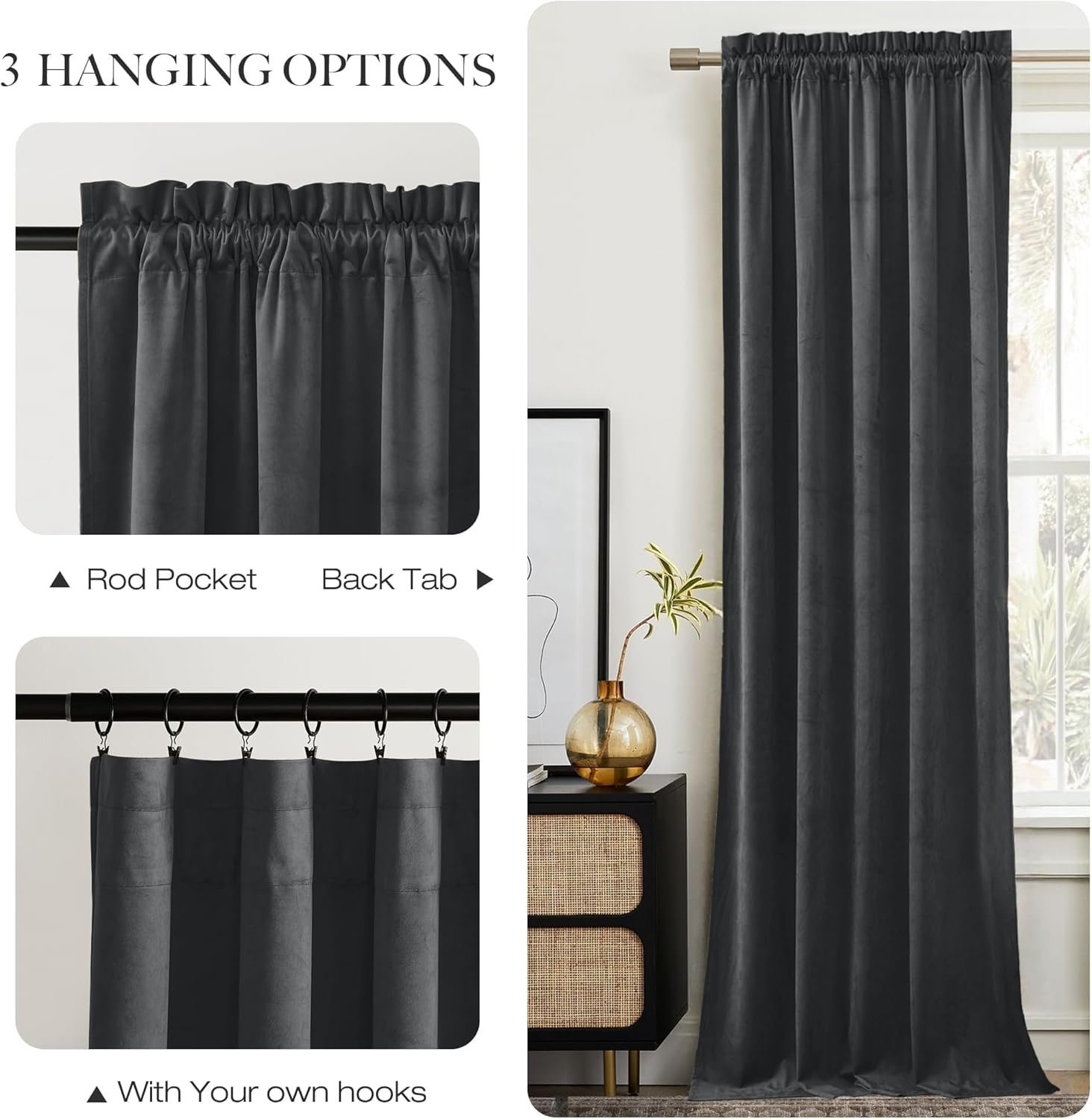 NICETOWN Grey Luxury Velvet Curtain Panels 96 inches Long 2 Panels, Home Decorat