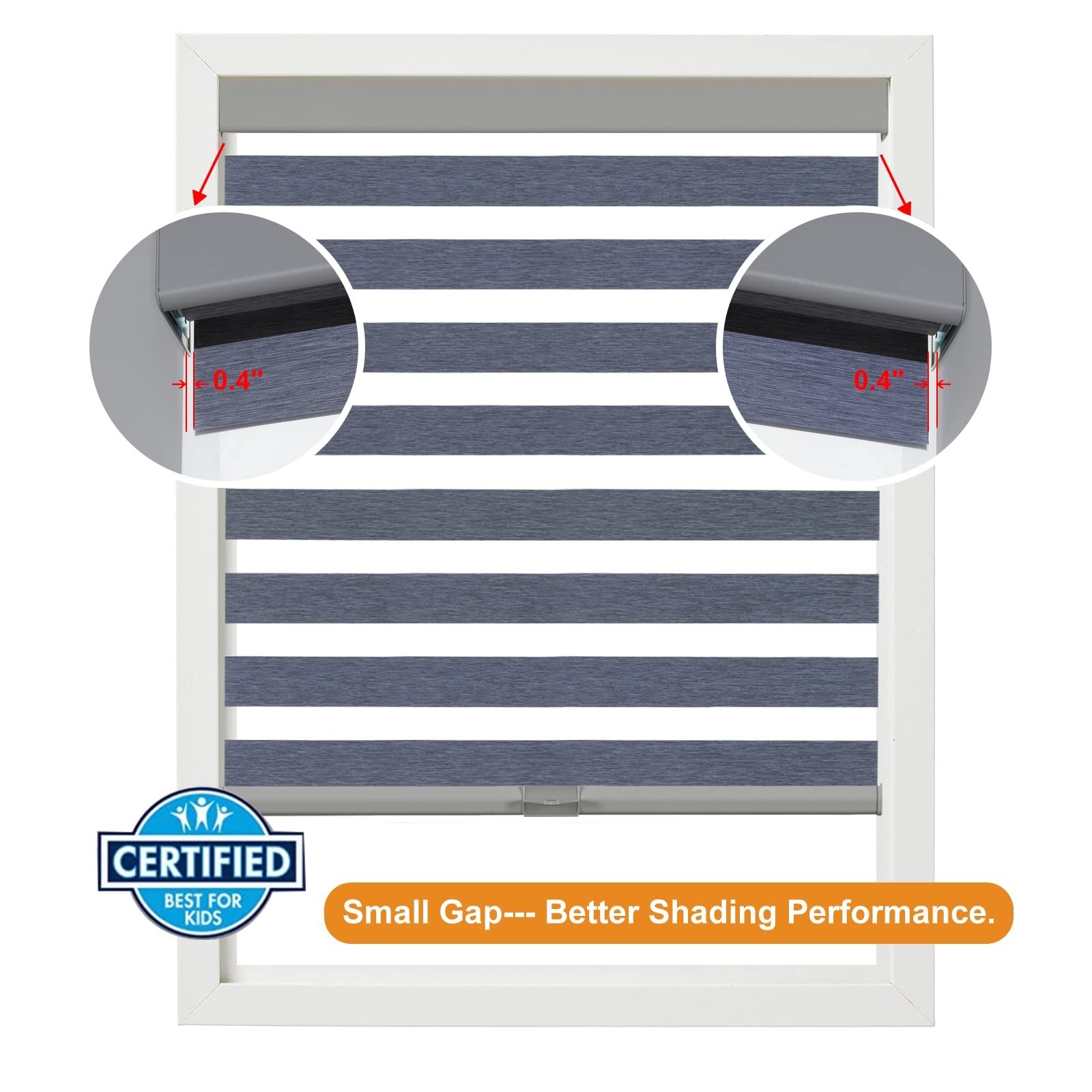 Cordless Zebra Blinds 24″x72″ Dark Grey – Blackout Dual Layer Sheer Shades, Ther