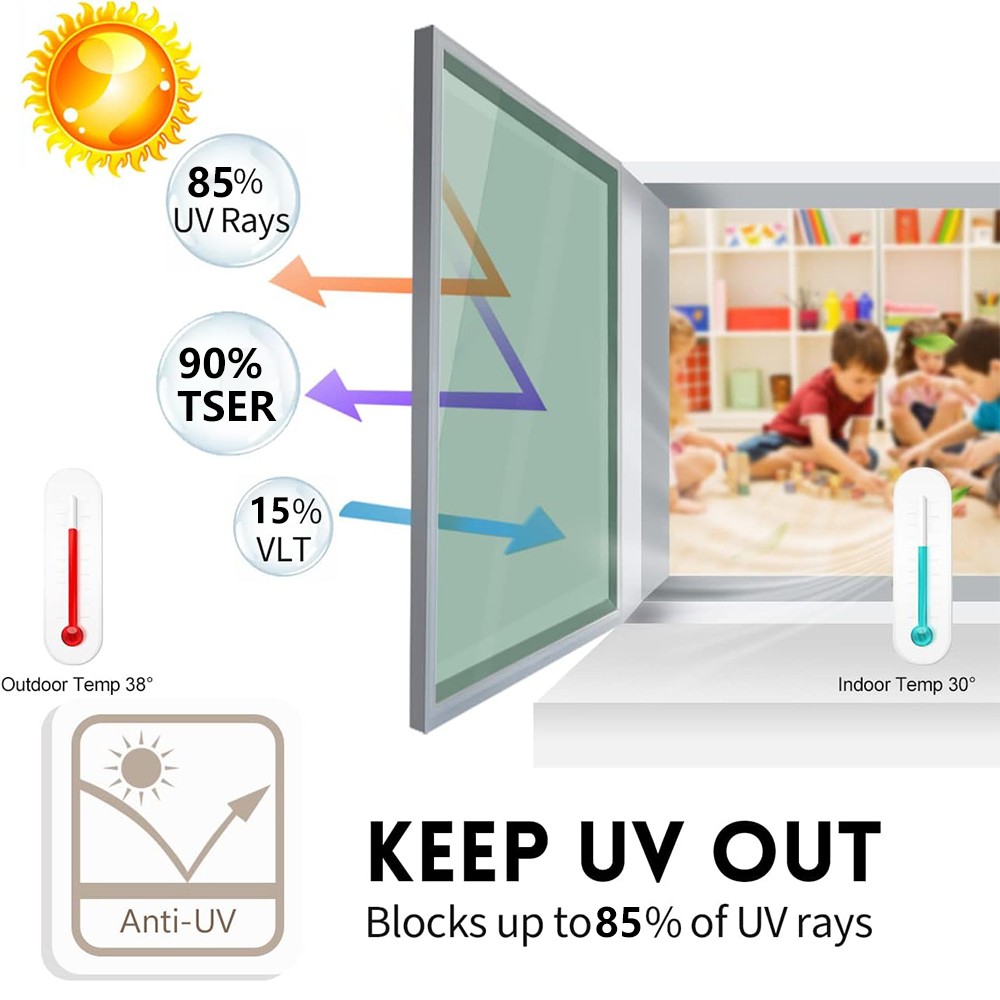 Window Tint One Way Mirror Film UV Heat Reflective Home Office Heat Insulation