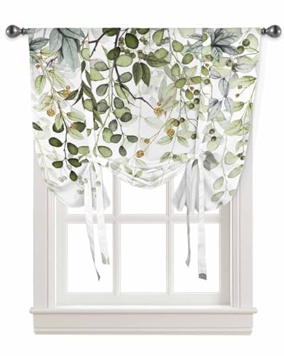 Tie Up Curtain for Windows,Green Eucalyptus 42″W x 45″L (Pack of 1) Green Whie