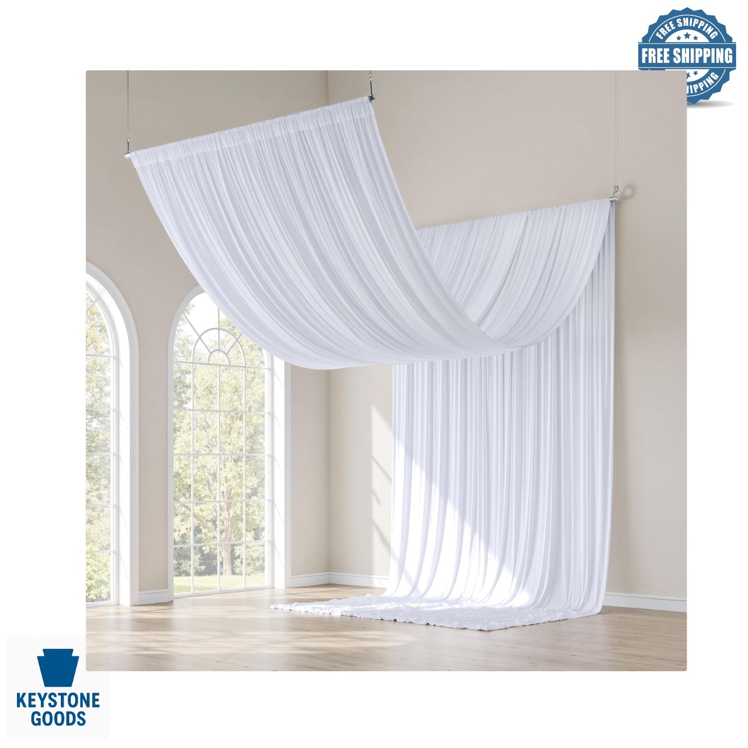 40x20ft White Wedding & Party Ceiling Drapes – 8 Pack Wrinkle-Free Polyester …