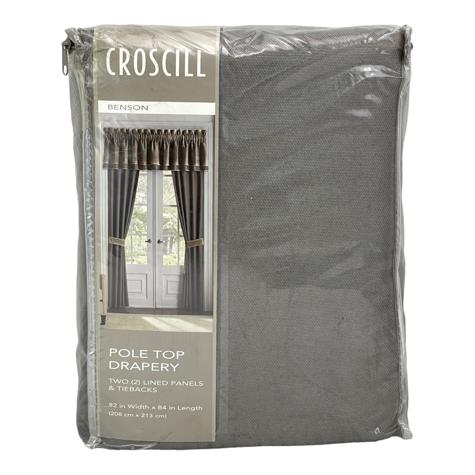 PAIR OF Croscill Benson Gray 82″ x 84″ Pole Top Window Panels & Tie Backs