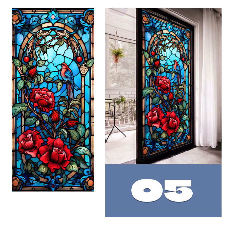 Colorful Stained Glass Film Modern Art European Decor Privacy 40x100cm/45x120cm