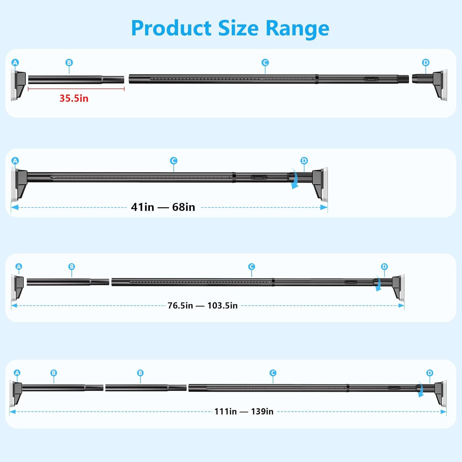 Tension Curtain Rods No Drilling, Extra Long Tension Rod 41-139 Inch, Heavy Duty