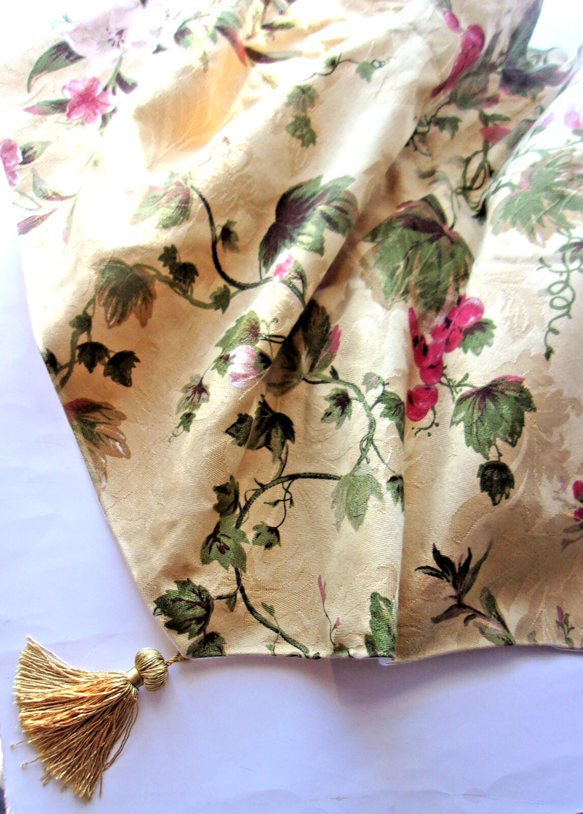 Vtg Waverly Lined Ascot Valance CHIANTI Grapes Floral Gold/Burgundy/Olive 1pc
