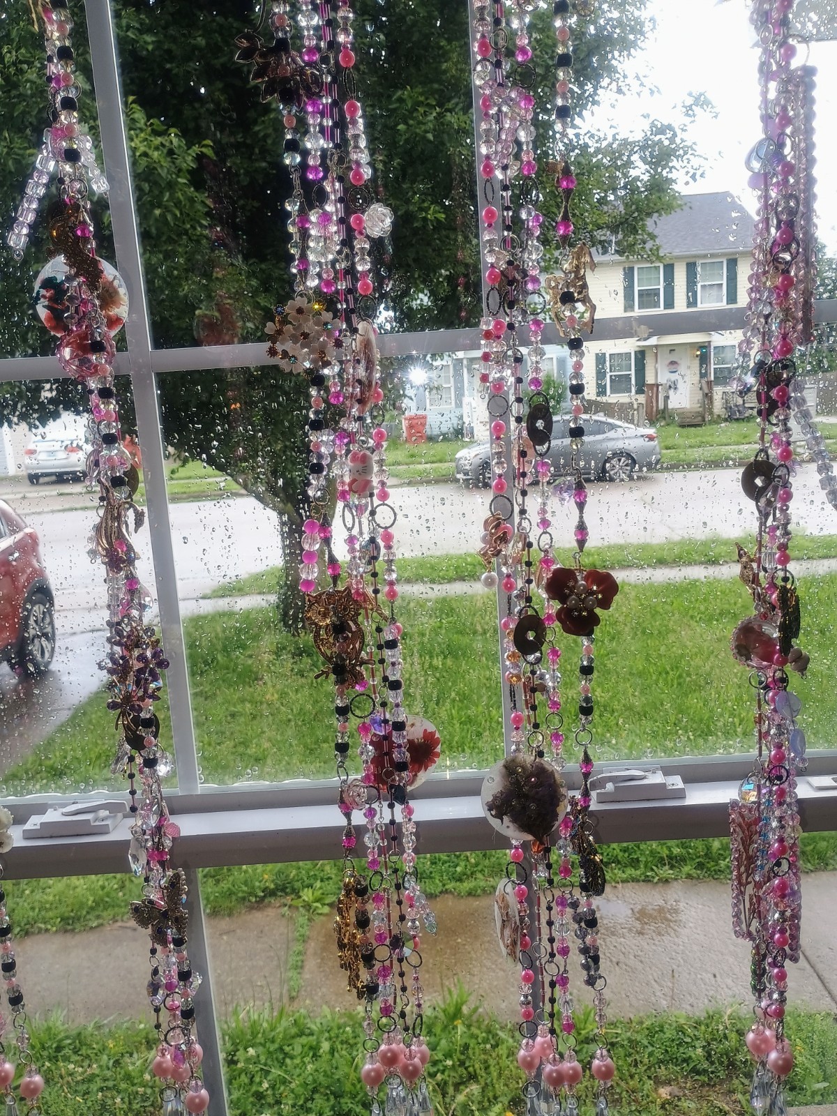 Bicycle Bunny Crystal Curtains With Charms, Set Of 7