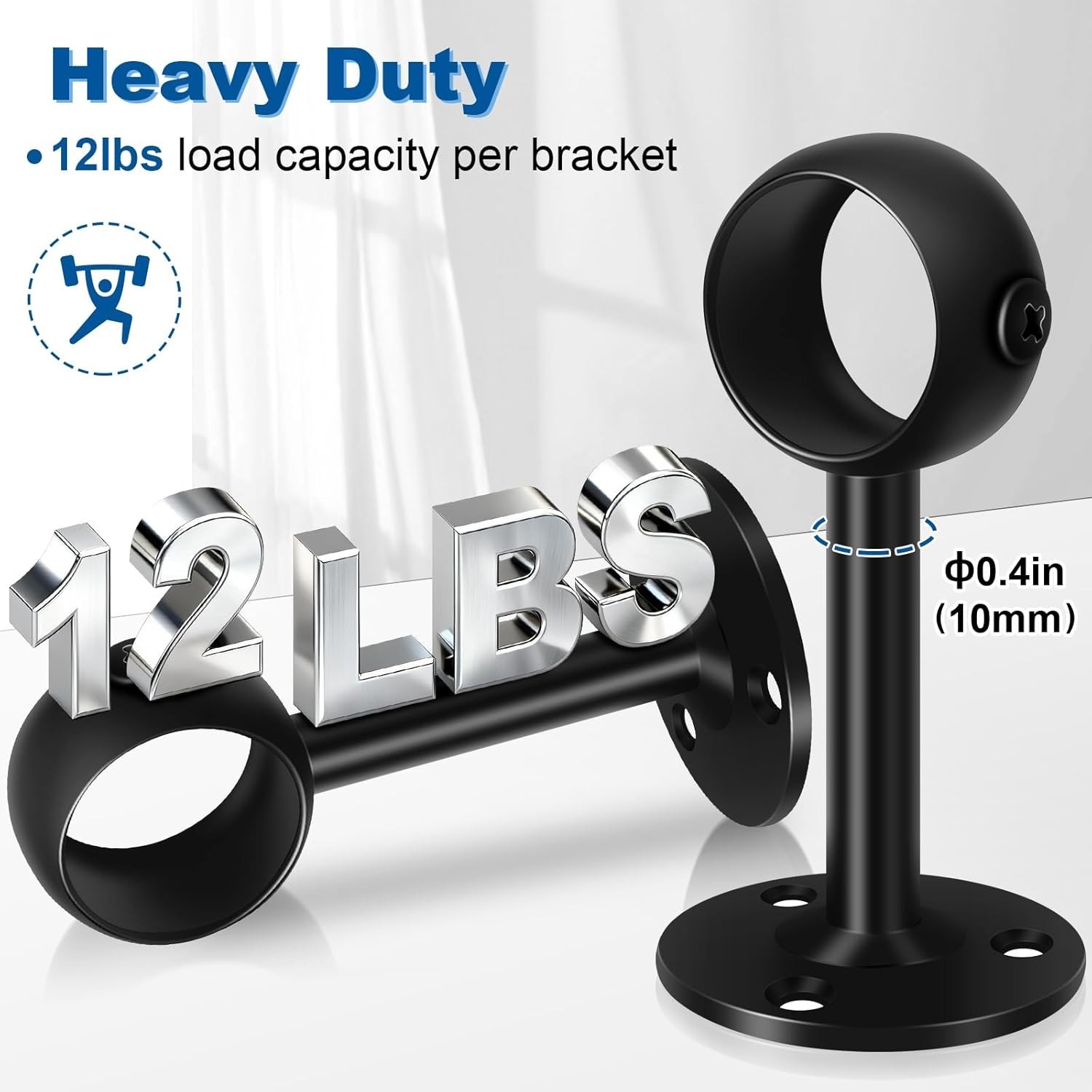 Curtain Rod Brackets, Ceiling Heavy Duty Holders, Black 4 Pack Hooks Hangers …