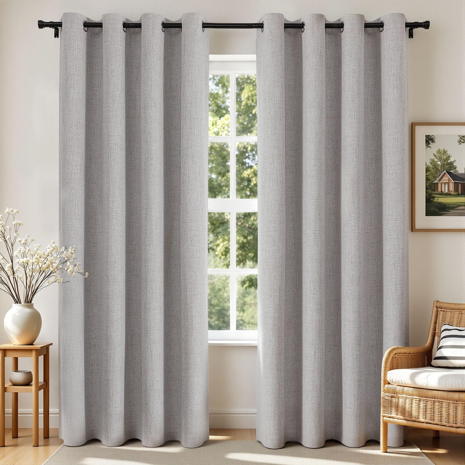Blackout Curtains for Bedroom, Linen Black Out Curtains 84 Inch Long, Light B…