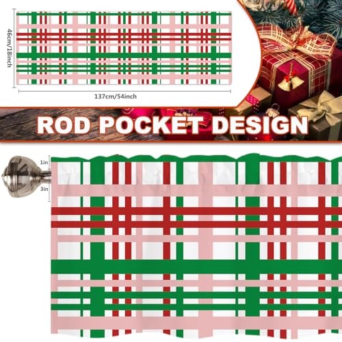 Christmas Valances for Windows, 54 x 18 Inch 18.1″W x 53.9″L (Pack of 1) Red