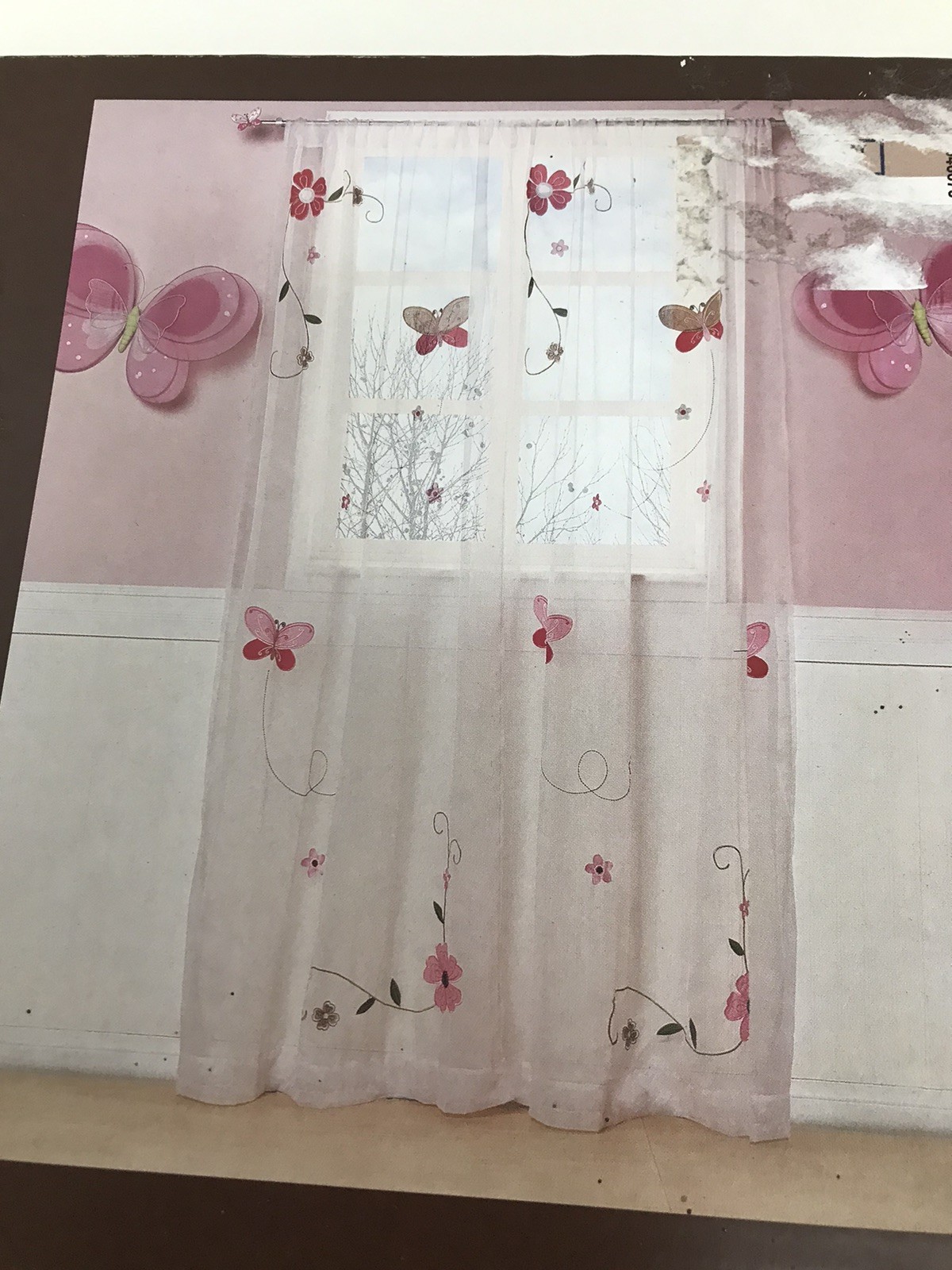 Window Curtain Drape Pink Butterfly Sheer Kids Line Little Boutique New Unused