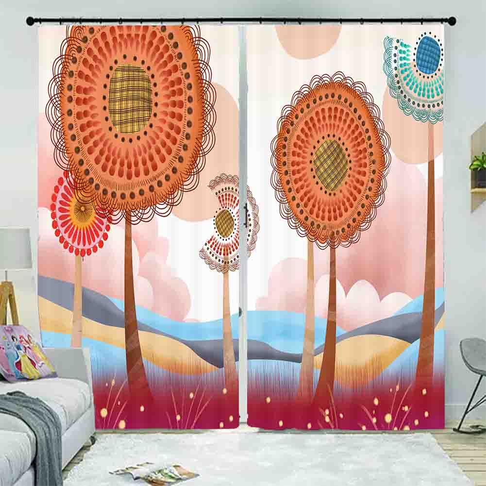 Orange Screening Plot 3D Curtain Blockout Photo Printing Curtains Drape Fabric