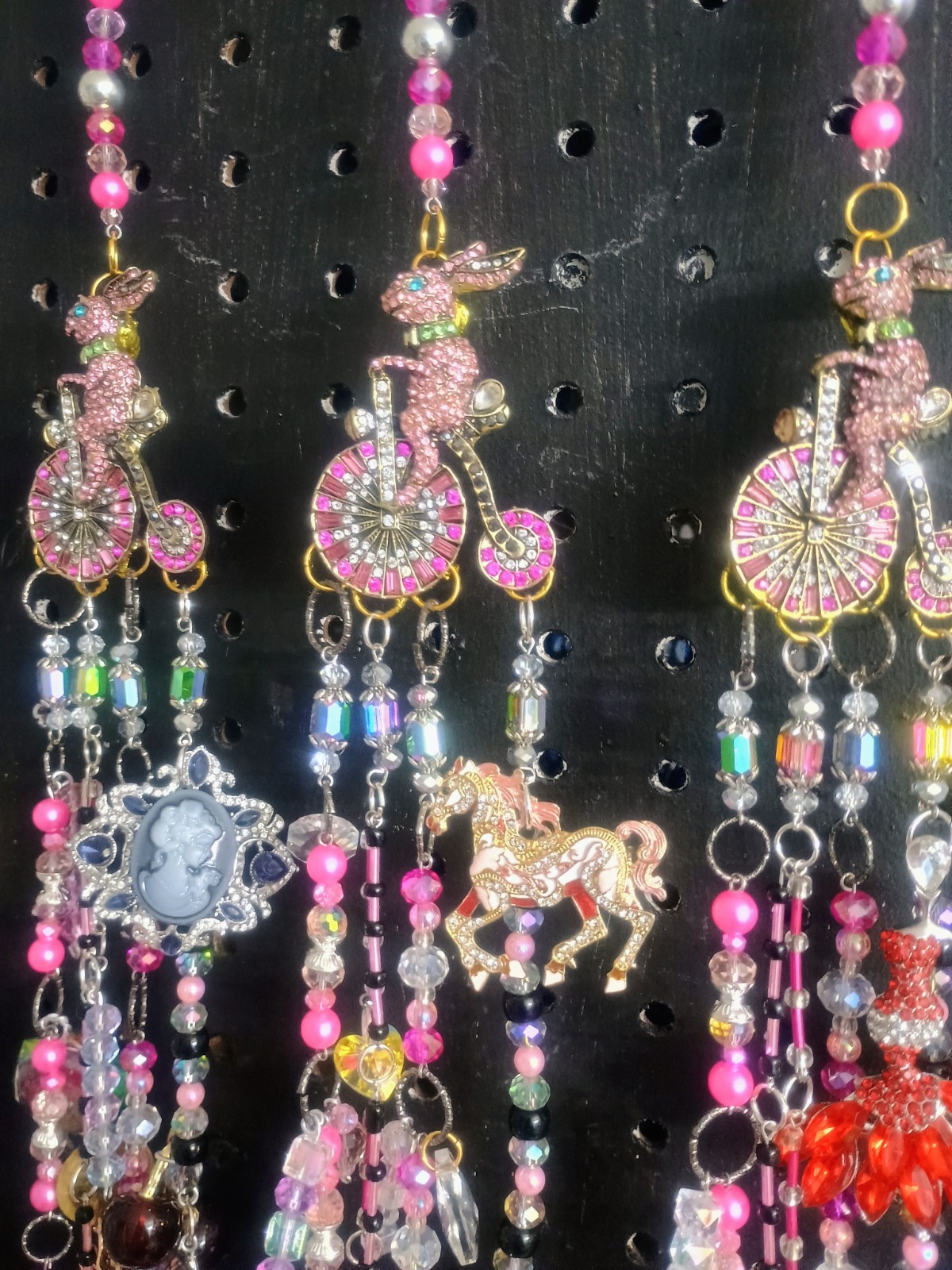 Bicycle Bunny Crystal Curtains With Charms, Set Of 7