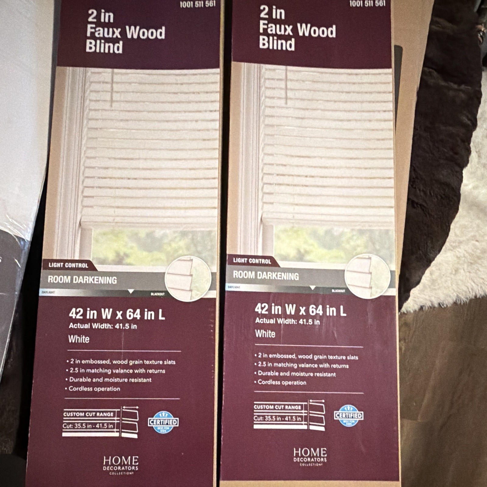 Home Decorators Collection Faux Wood Cordless Blind White 42×64 2in Slats