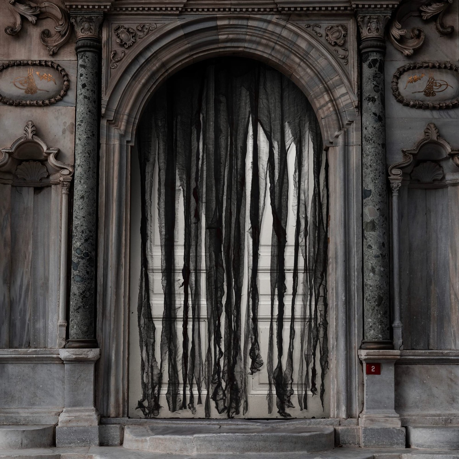 Halloween Black Doorway Curtain 3 Pcs 65×39 Inch Creepy Gauze for Door