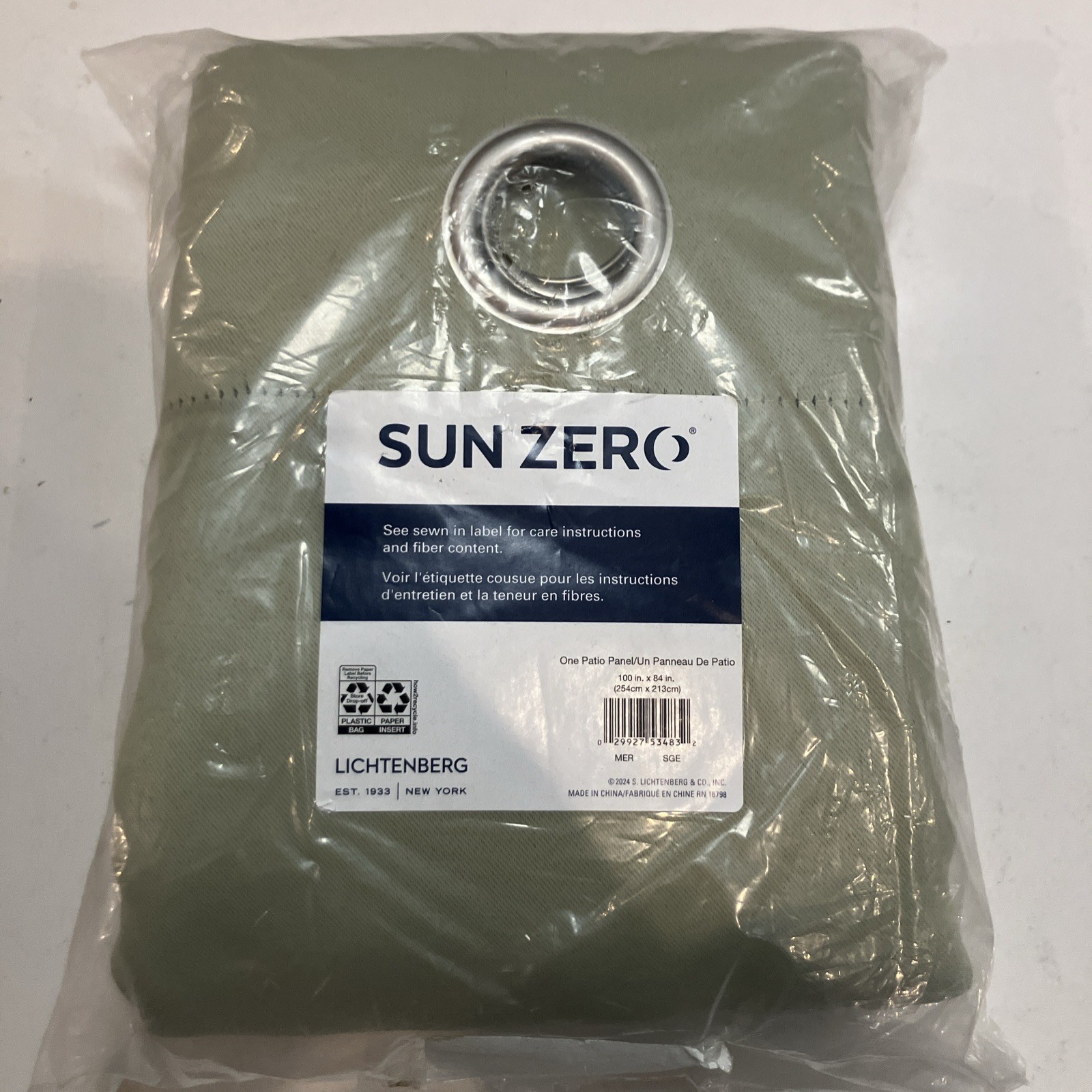 Sun Zero Lichtenberg Patio Curtain Panel, 100″x84″ New Green