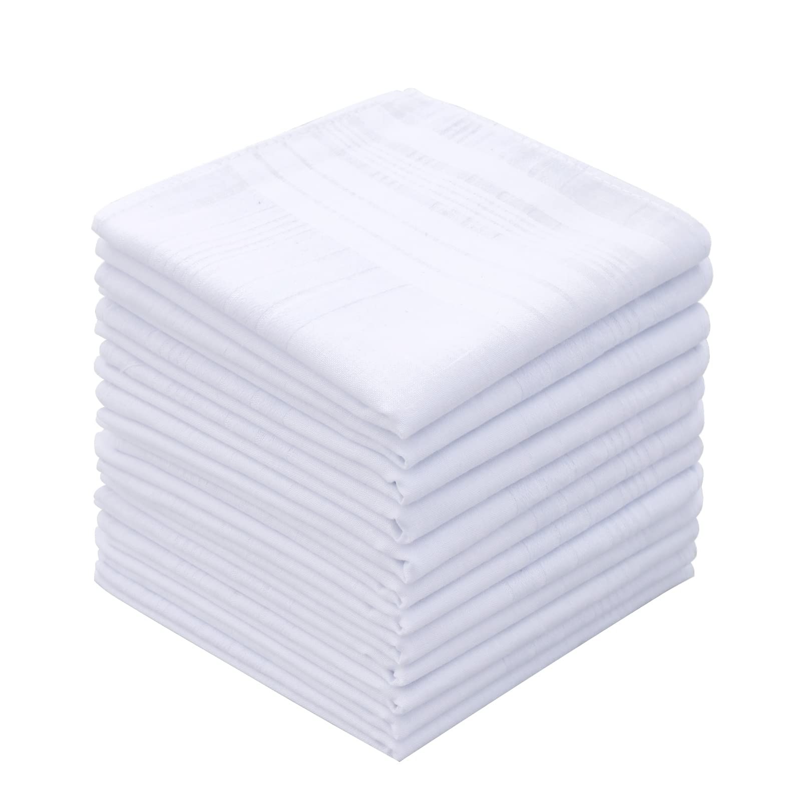 GB Men’s Handkerchiefs 100% Cotton Solid White with 16 inches, 12 Pcs,