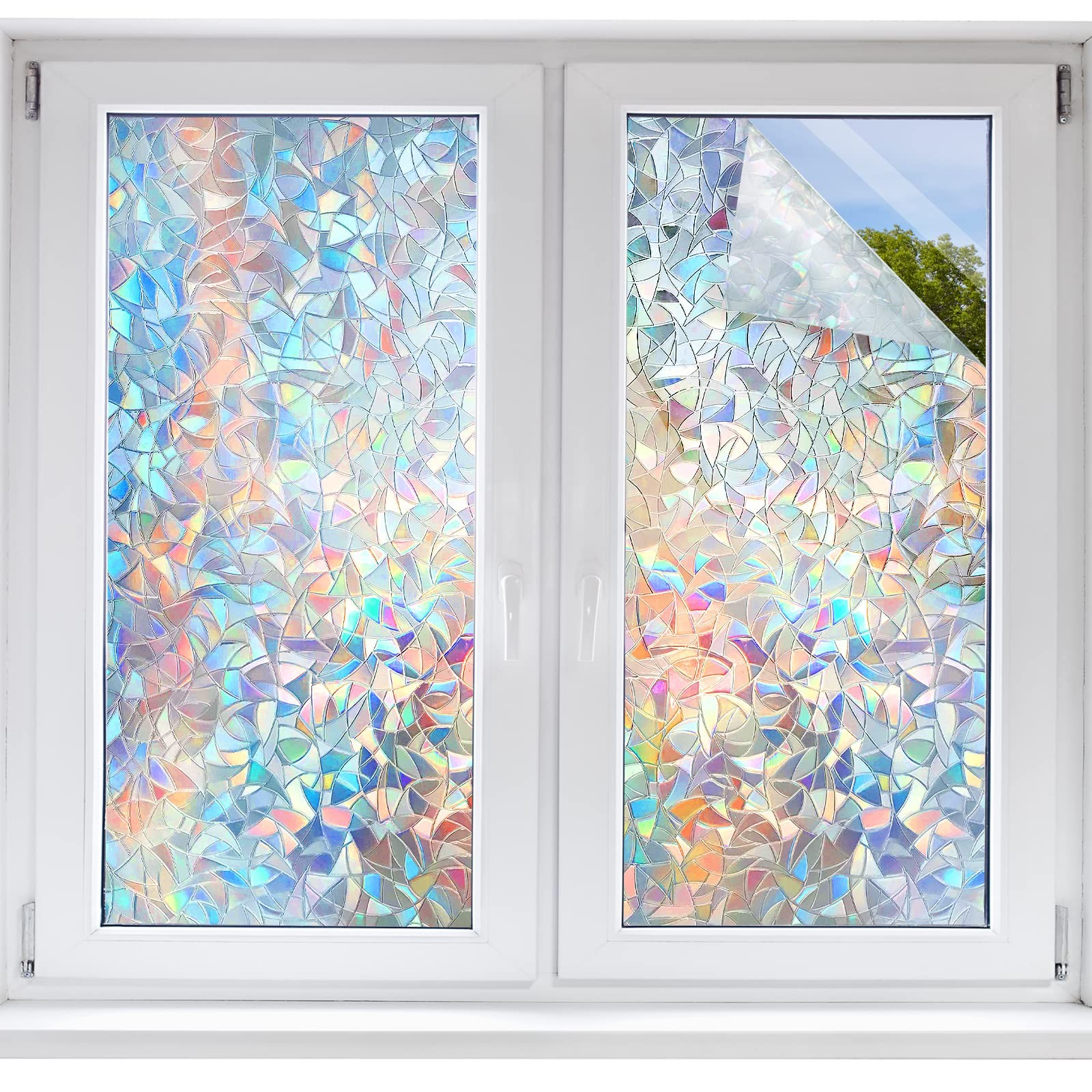 STATINT Stained Glass Window Privacy Film,UV Blocking Window Clings,Rainbow S…
