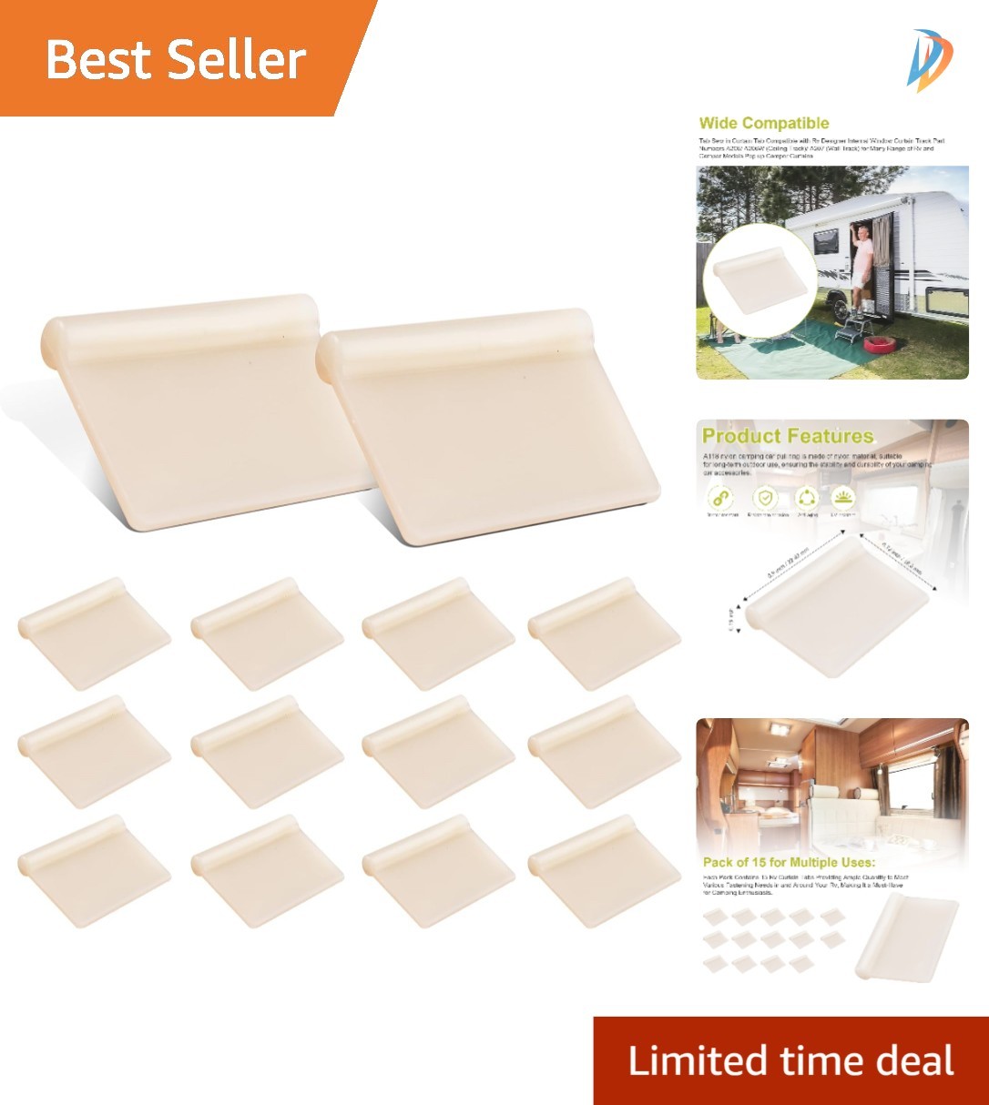 Pack of 15 Durable A118 Sew-In Curtain Tabs for RV and Camper – Easy Install