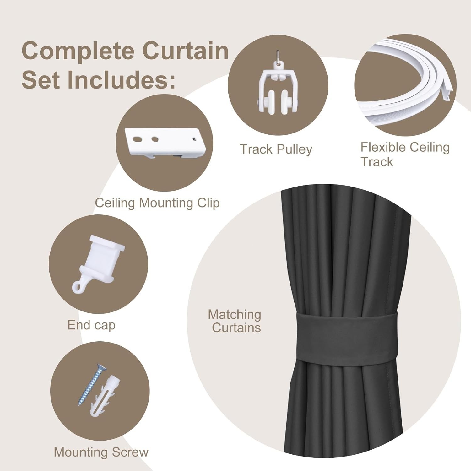 Room Divider Curtain Set Blackout Soundproof Thermal Insulated Ceiling Track