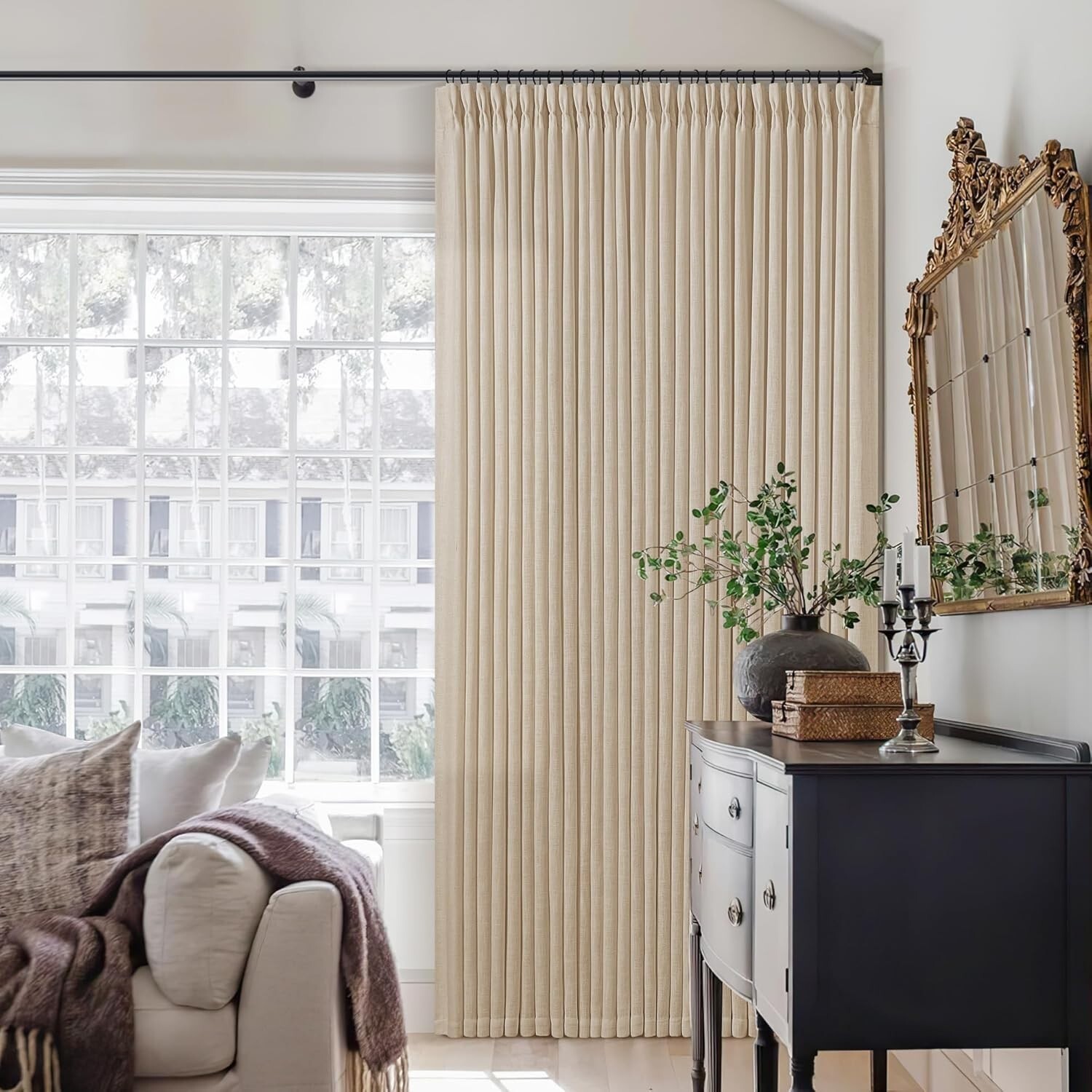 Burlap Beige Semi Sheer Curtains 40 x 80 Inches Long for Living Room 2 Pannels
