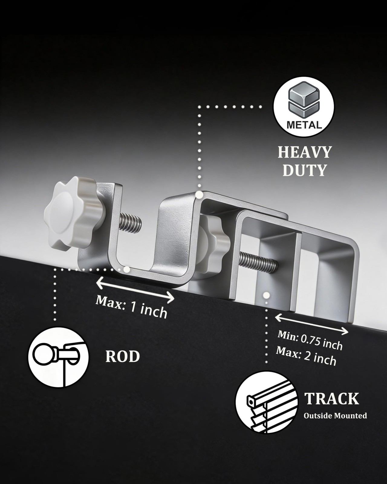 2 Pcs Silver No Drill Curtain Rod Brackets Outside Mount