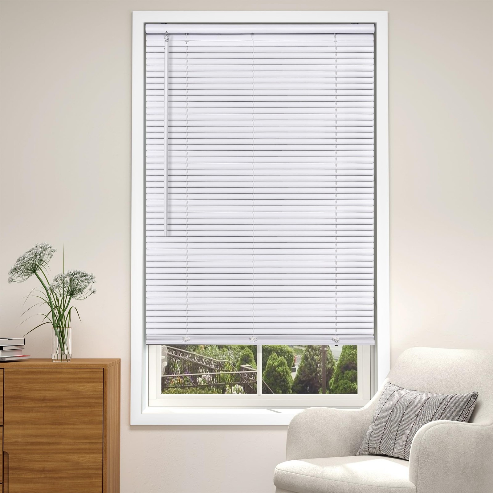 LazBlinds Cordless White 1″ Room Darkening Vinyl Mini Blinds, 27″ W X 64″ H H…