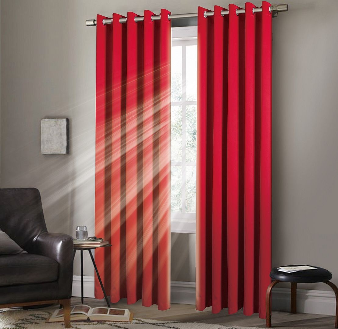 Plain Thermal BLACKOUT LINED EYELET Ring Top Curtains with Tie Backs