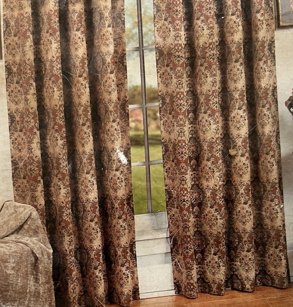 HEMPSTEAD 95″L Drapery Panels Tapestry Green Beige Burgundy tan Floral 2 pc new