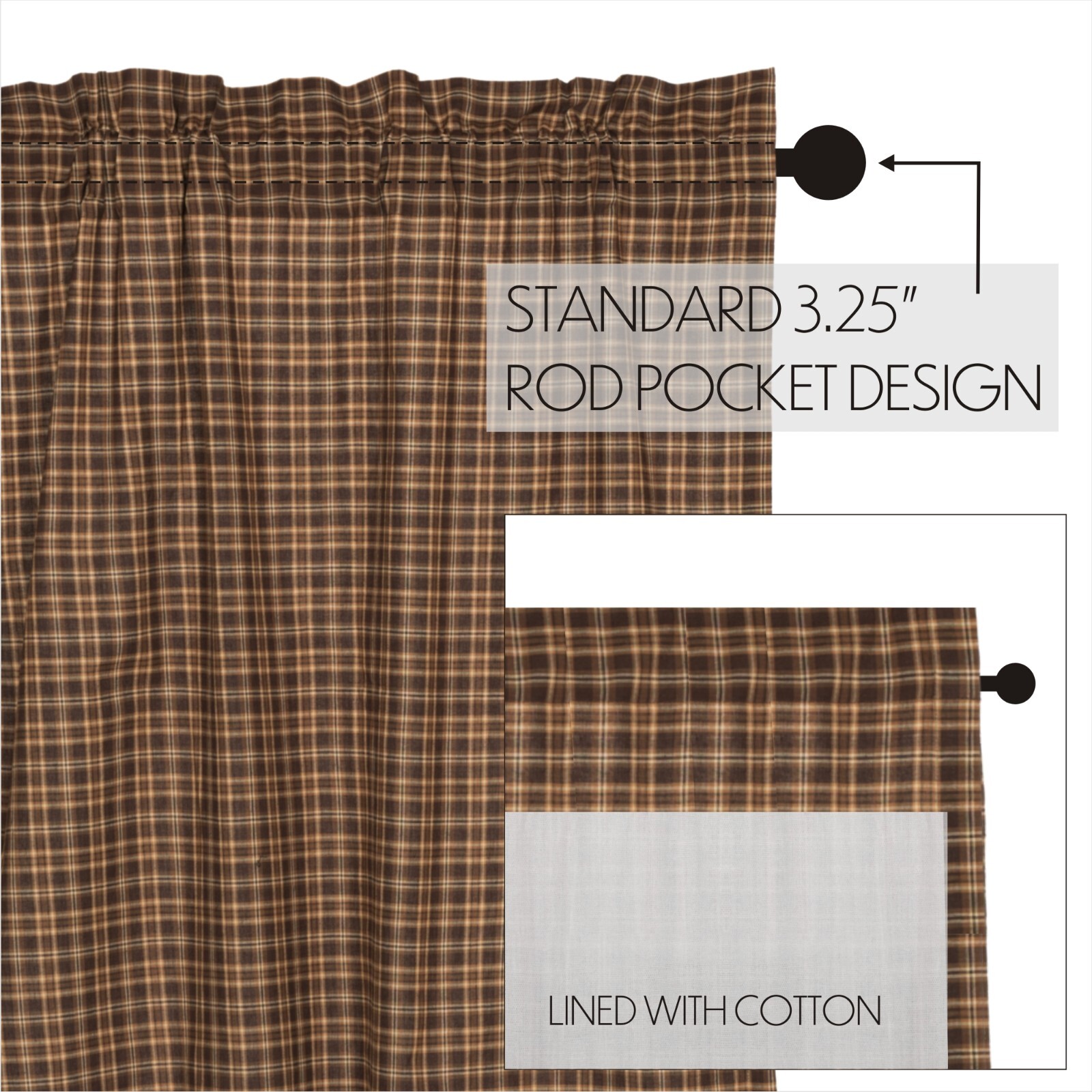 Prescott Plaid Tier Set 36″ Long Cotton Country Farmhouse VHC Brands Brown Tan