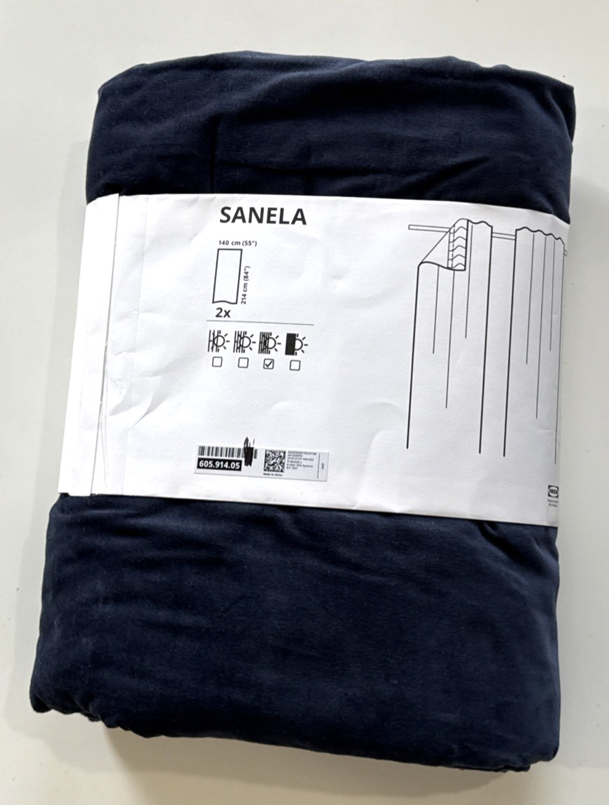 IKEA Sanela Velvet Curtains 2 Panels (1 pair) 100% Cotton Dark Blue 55″ x 84″
