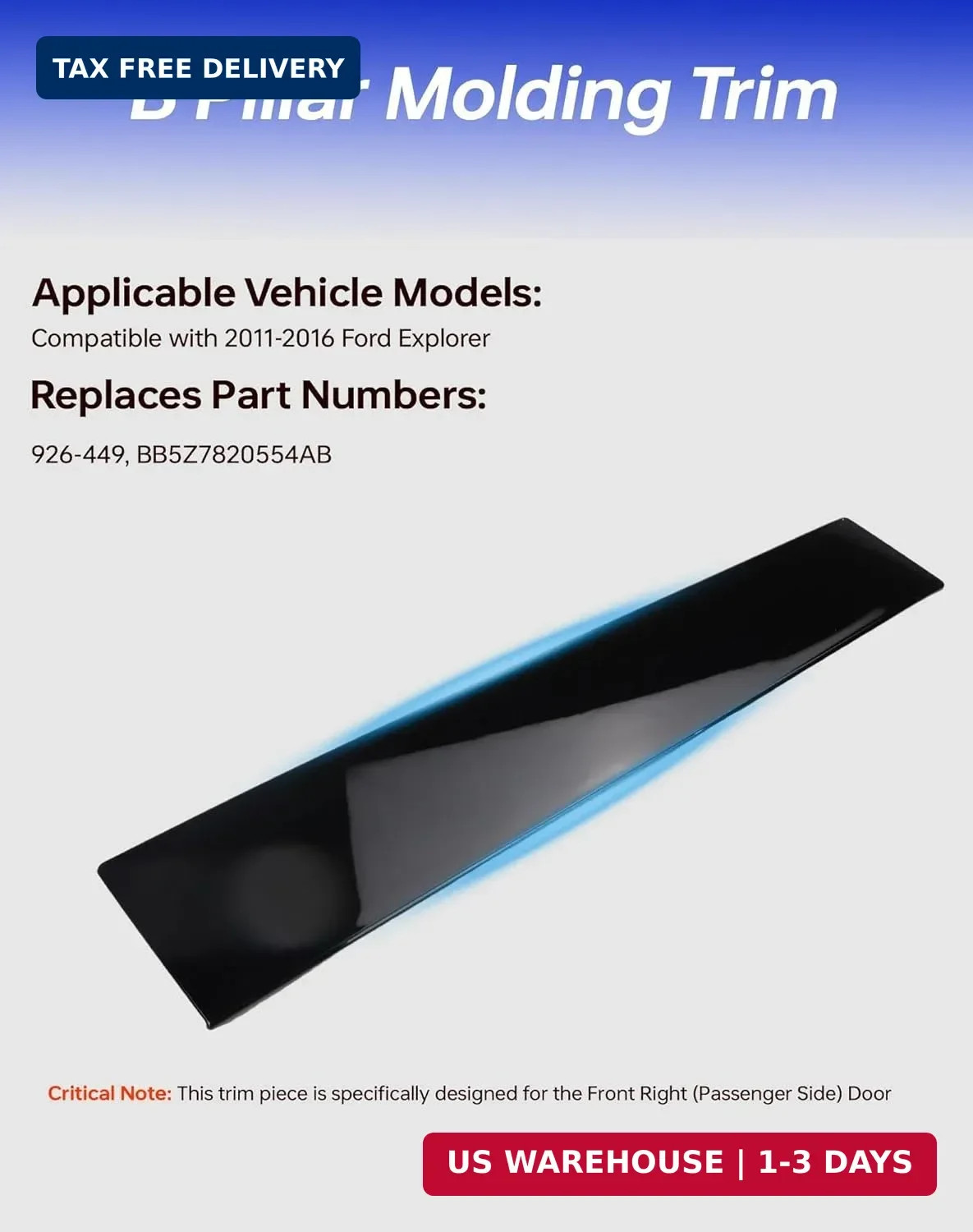 Flecto 926-449 B Pillar Molding Trim, Front Right Passenger, Gloss Black Appliqu