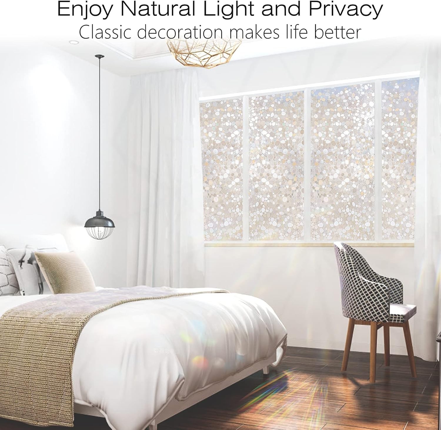 Window Privacy Film, Decorative Clings, UV Blocking 3D Pebble, 17.5 X 78.7 Inch