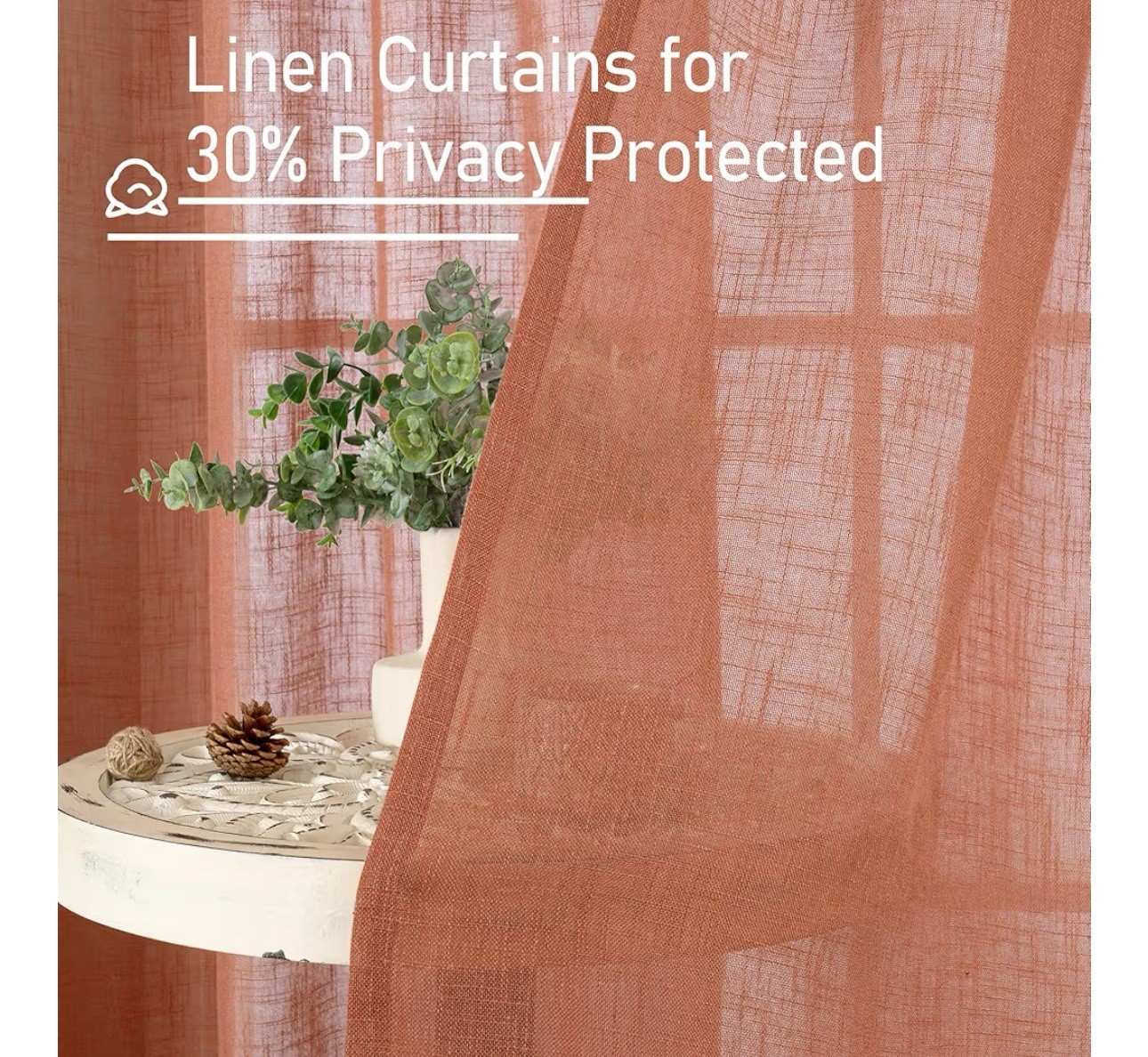 LAMIT- Curtains Terracotta-colored linen semi-translucent 2 panels 34”x63”inches