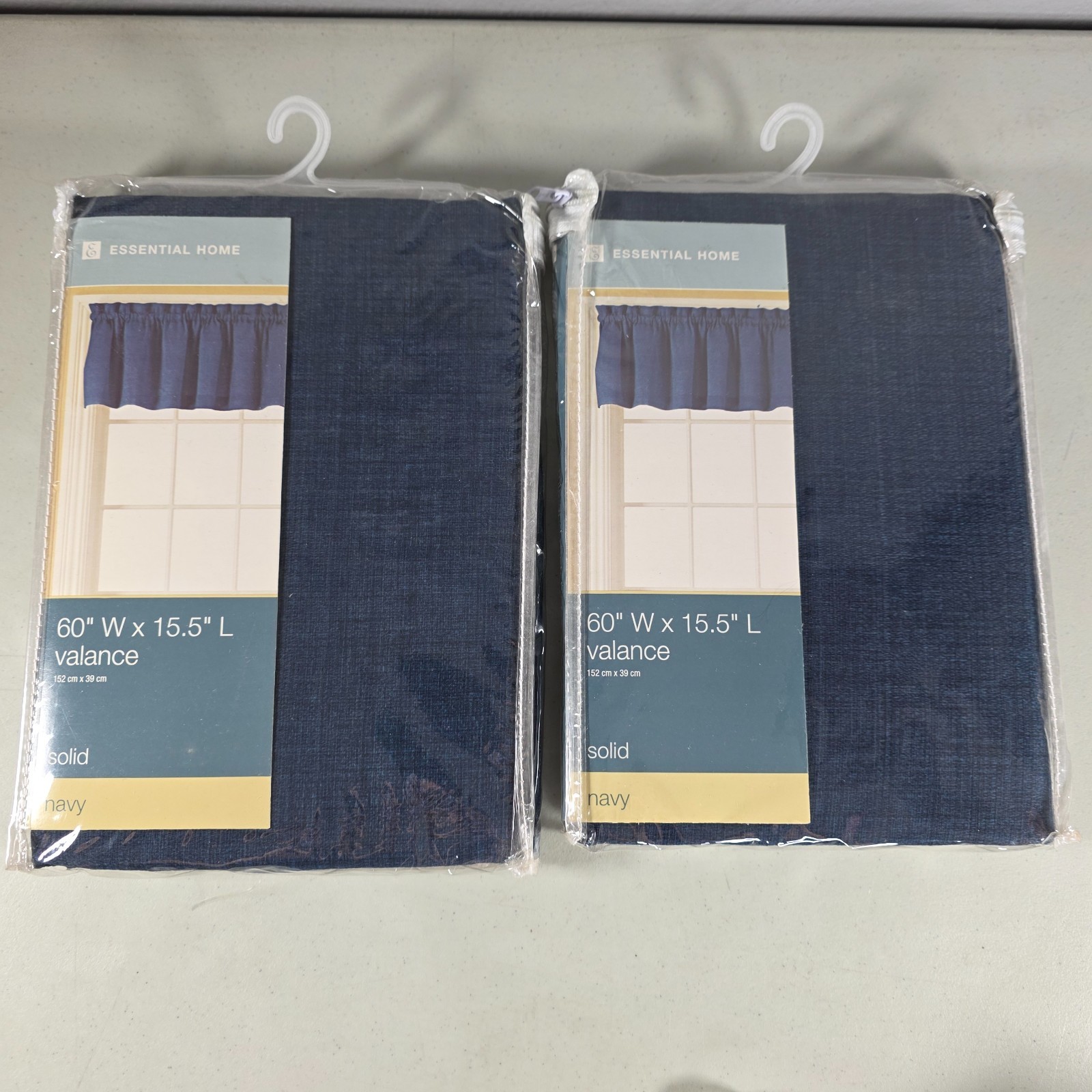 Essential Home Valance Lot Solid Navy Window Curtain Topper 60×15.5 Blue NEW Set