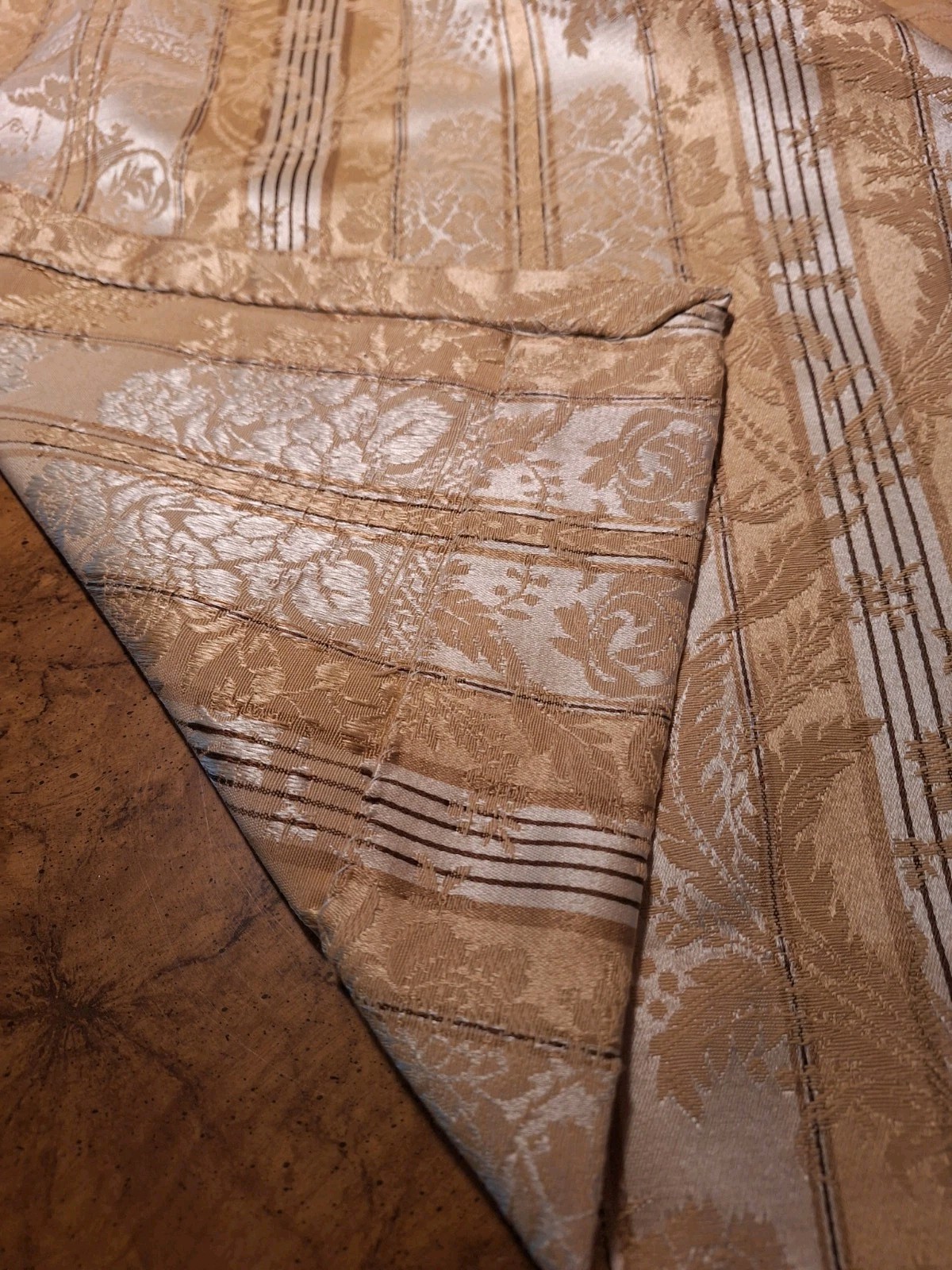 2 Panels Croscill Home Damask Brocade Drapes Curtains Gold & Ivory 84.5″ Long